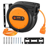 VEVOR Carrete de Cable de Extensión Retráctil 19 m 1600 W con Cable de Alimentación de 1 m Protección contra Sobrecalentamiento Carcasa de PP, Soporte Giratorio de 180° para Montaje en Techo, Pared