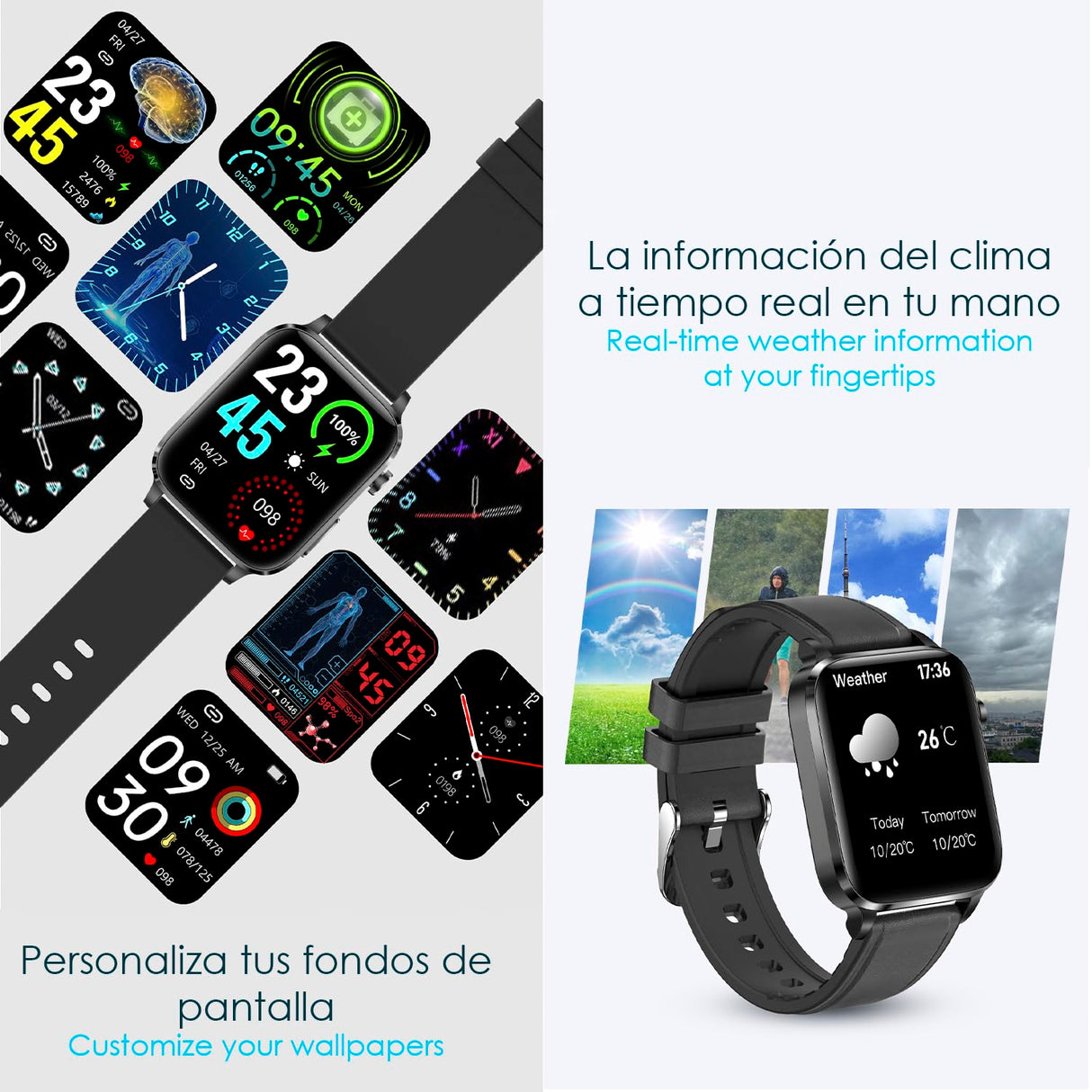 DAM Smartwatch F100 con Terapia de Salud con láser de Doble sonda. Monitor de O2, tensión y termómetro. Varios Modos Deportivos. 3,7x1,1x4,2 Cm. Color: Negro
