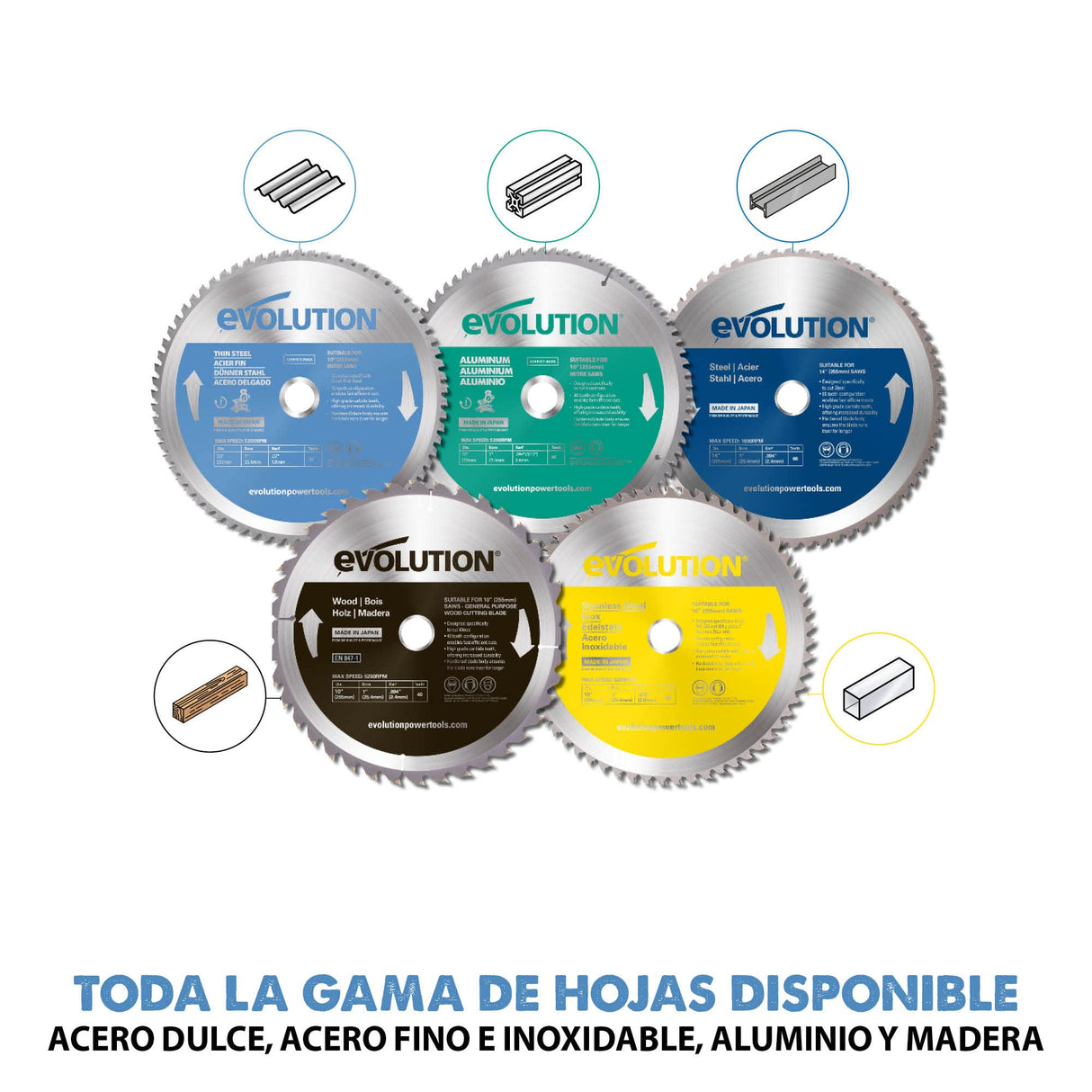 Evolution Hoja de sierra de 255 mm (T255TCT-70MS) de Evolution para cortar acero fino: la hoja de sierra de metal con punta de carburo no genera calor, rebabas ni chispas