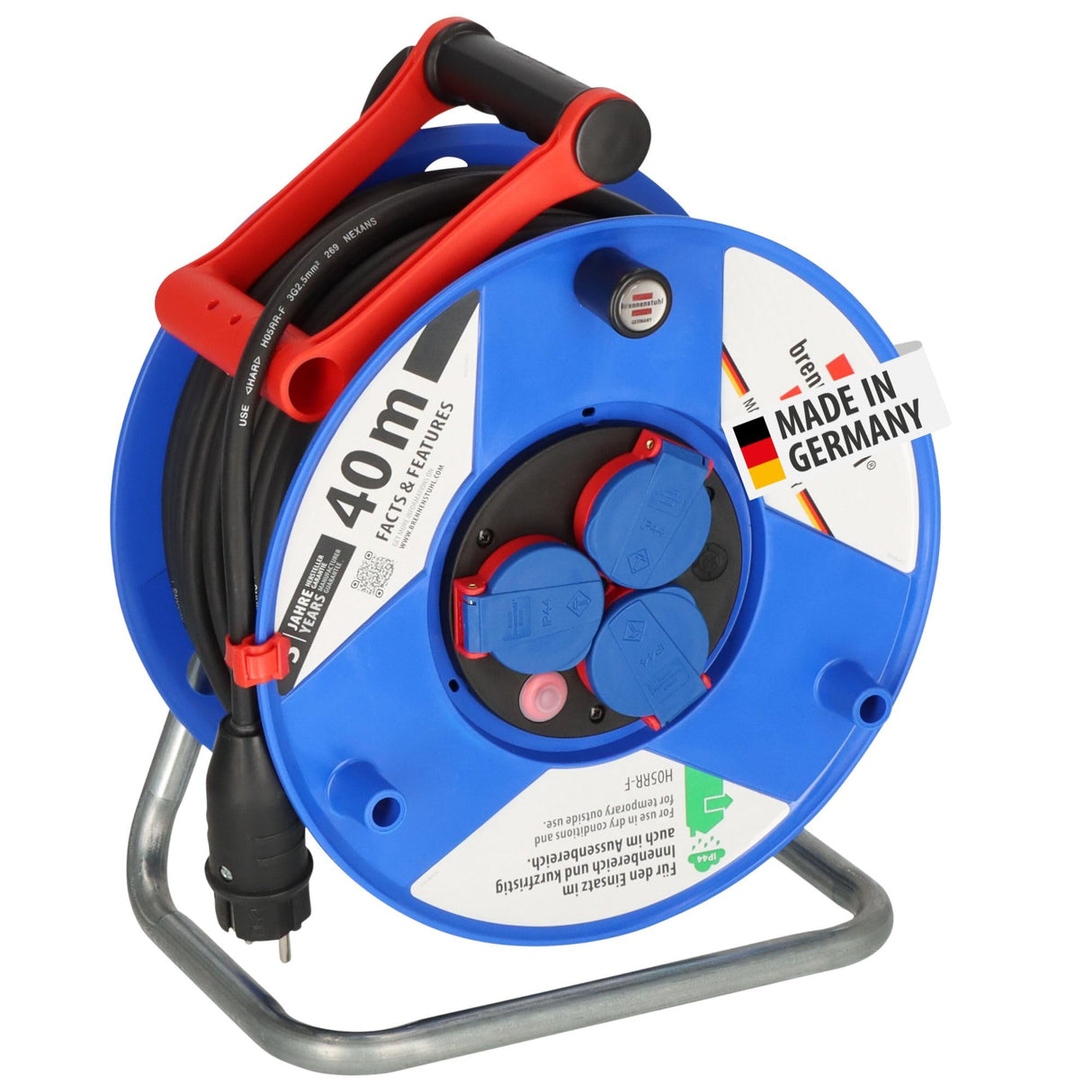 Brennenstuhl Garant enrollacables 40 m de plástico especial IP44 (uso exterior a corto plazo, Made in Germany) azul