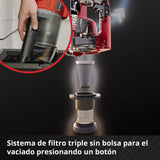 Einhell Aspirador de polvo de mango con batería, 18 V, aspirador de polvo con batería sin bolsa, recipiente colector de 0.6 L, tecnología de ciclón, sistema de filtro triple, Color Rojo/Negro