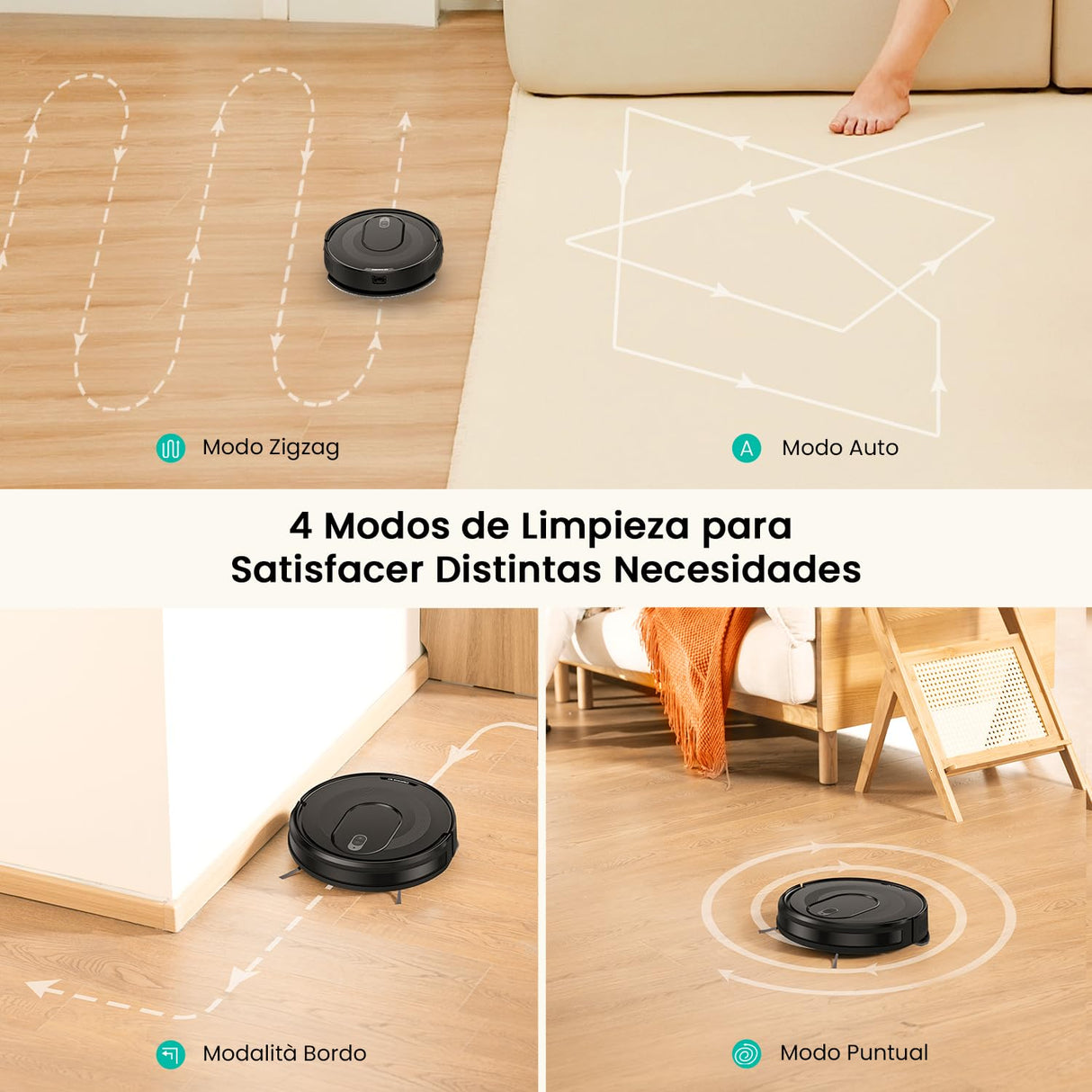 Vexilar W7 Robot Aspirador y Fregasuelos, Robot Aspirador 2 en 1,Potente Succión 4000Pa,Antienredos,Larga Autonomía,3 Niveles de Ajuste de Agua, Adecuada para Suelos,Alfombras,Pelo de Mascotas