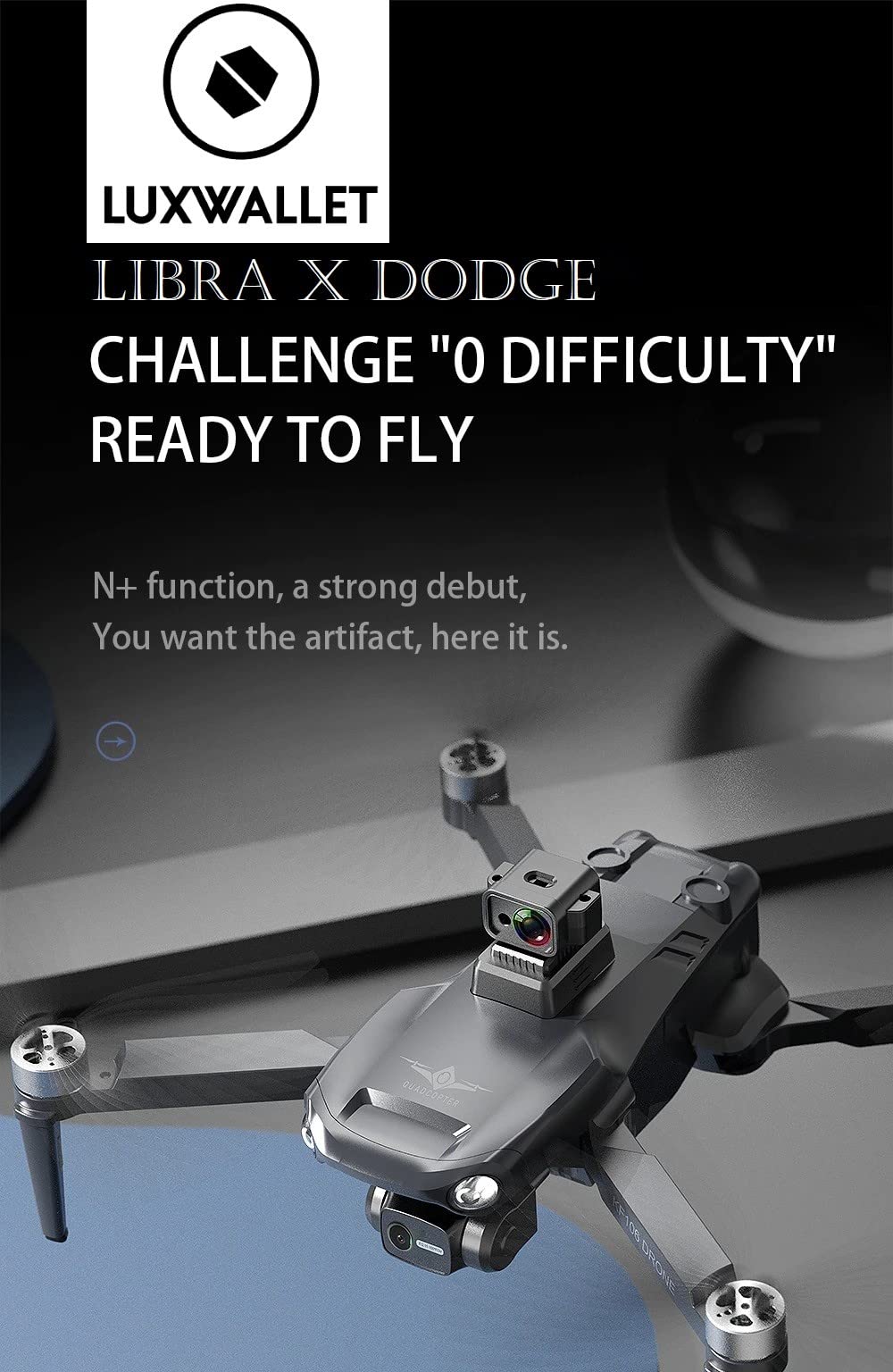 LUXWALLET Libra X Dodge, Sensor para Evitar obstáculos, cuadricóptero para Drones, 30Km /h, WiFi GPS 1.2 KM, cardán de 3 Ejes, cámara Full HD