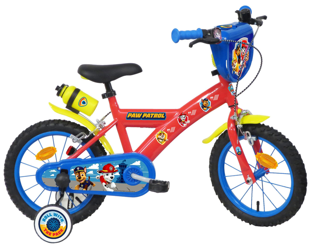 Bicicleta Atlas Bicicleta Niño 14' Paw Patrol Equipada con 2 Frenos, Placa Delantera Decorativa, Bidón Trasero y Casco Pat Patrulla Incluido Niño, Rojo, 14