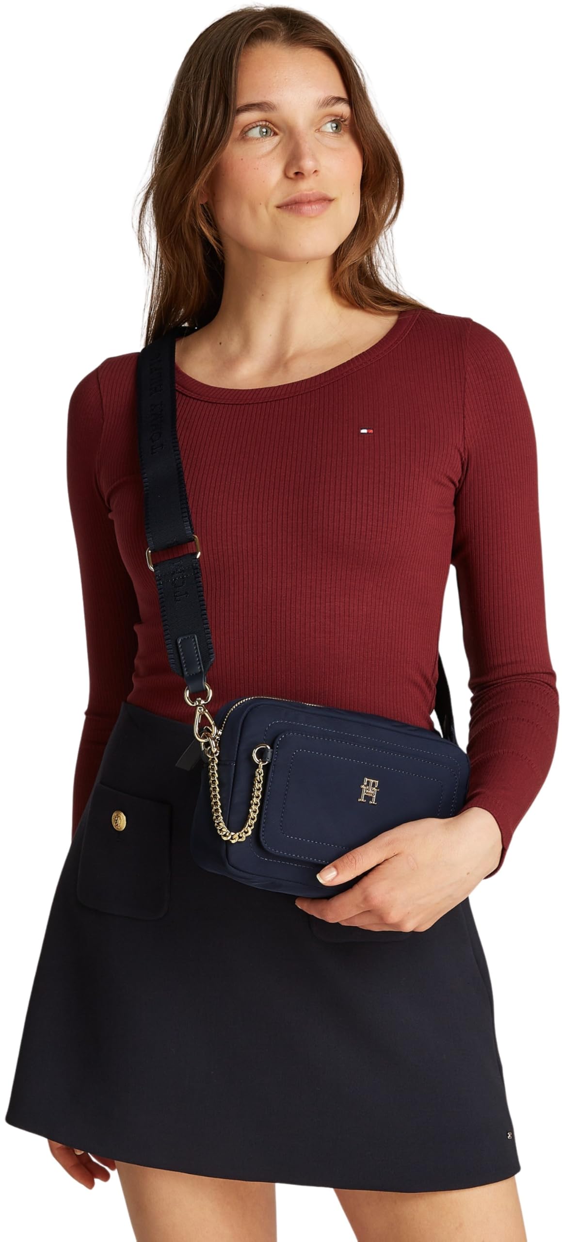 Tommy Hilfiger Bolso bandolera Mujer Spring Camera Bag con cadena, Azul (Space Blue), Talla Única