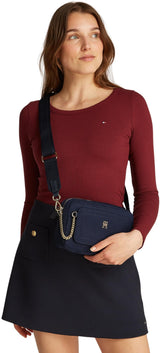 Tommy Hilfiger Bolso bandolera Mujer Spring Camera Bag con cadena, Azul (Space Blue), Talla Única