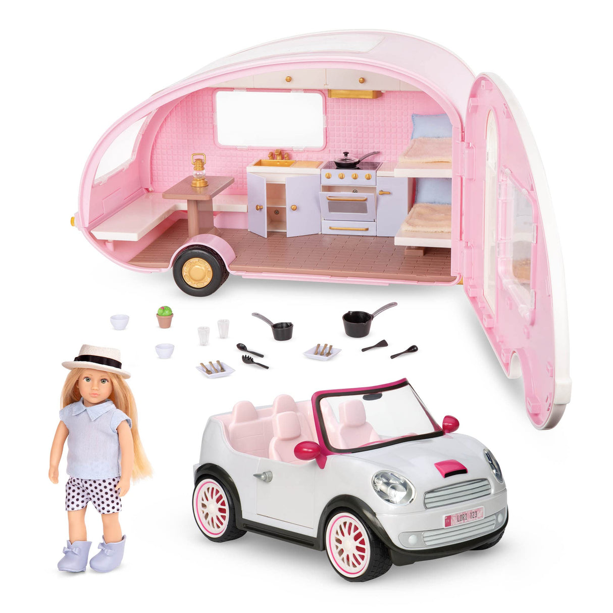 Lori- Eliza's Glamping Set – 3 Years + Barbie Car & Camper with Eliza, Color, Talla única (LO37086C1Z)