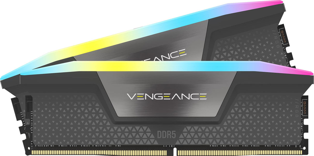 CORSAIR Vengeance RGB DDR5 RAM 64GB (2x32GB) 6000MHz CL38-44-44-96 1.35V AMD Expo Intel XMP 3.0 Memoria de Ordenador de Sobremesa – Gris (CMH64GX5M2B6000Z38)