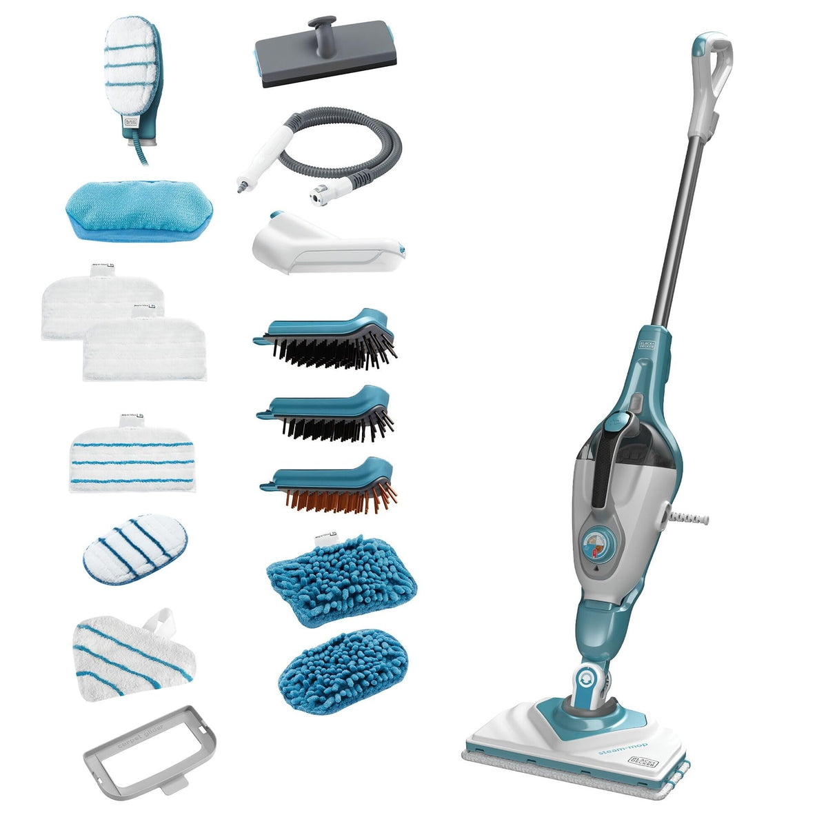 BLACK+DECKER Fregona a vapor y limpiador de mano multifunción 10 en 1 con guante y accesorios STEAMitt, BHSM1615DAM-QS