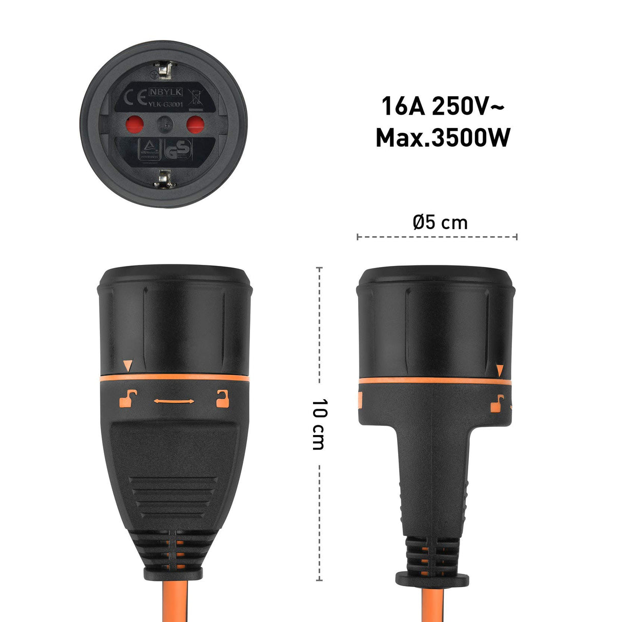 Electraline 01666 Cable Alargador 30M 3G1.5 con Toma de Corriente Electralock Equipado con un Mecanismo de Bloqueo que Evita la Desconexión Accidental del Enchufe