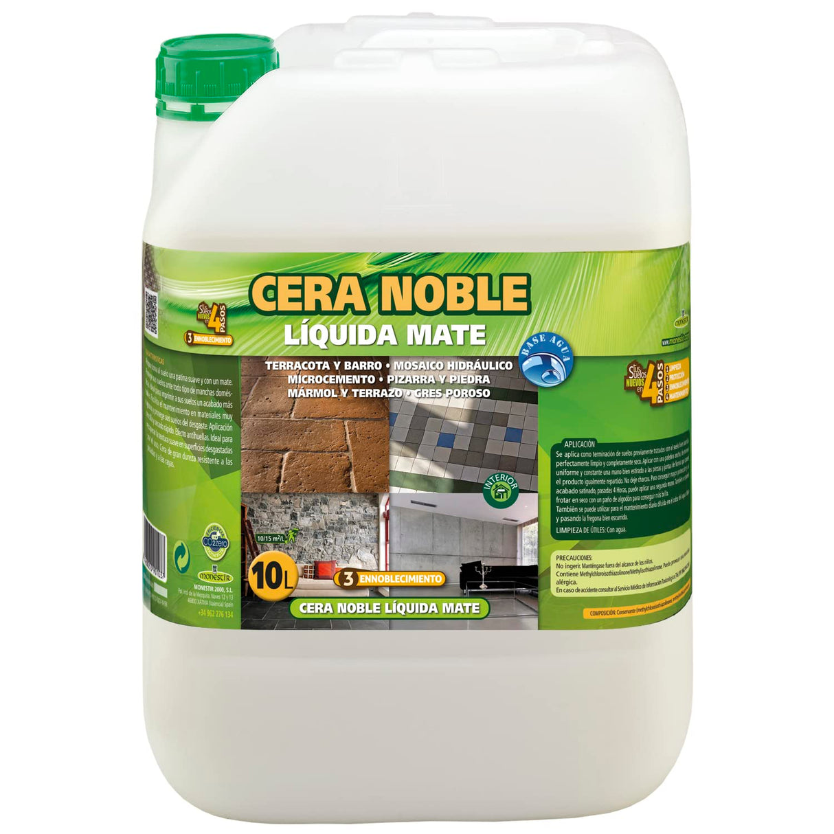 Monestir Cera Noble Líquida Mate para encerado de barro y suelos de Terracota, mármol envejecido y mosaico hidráulico 10L