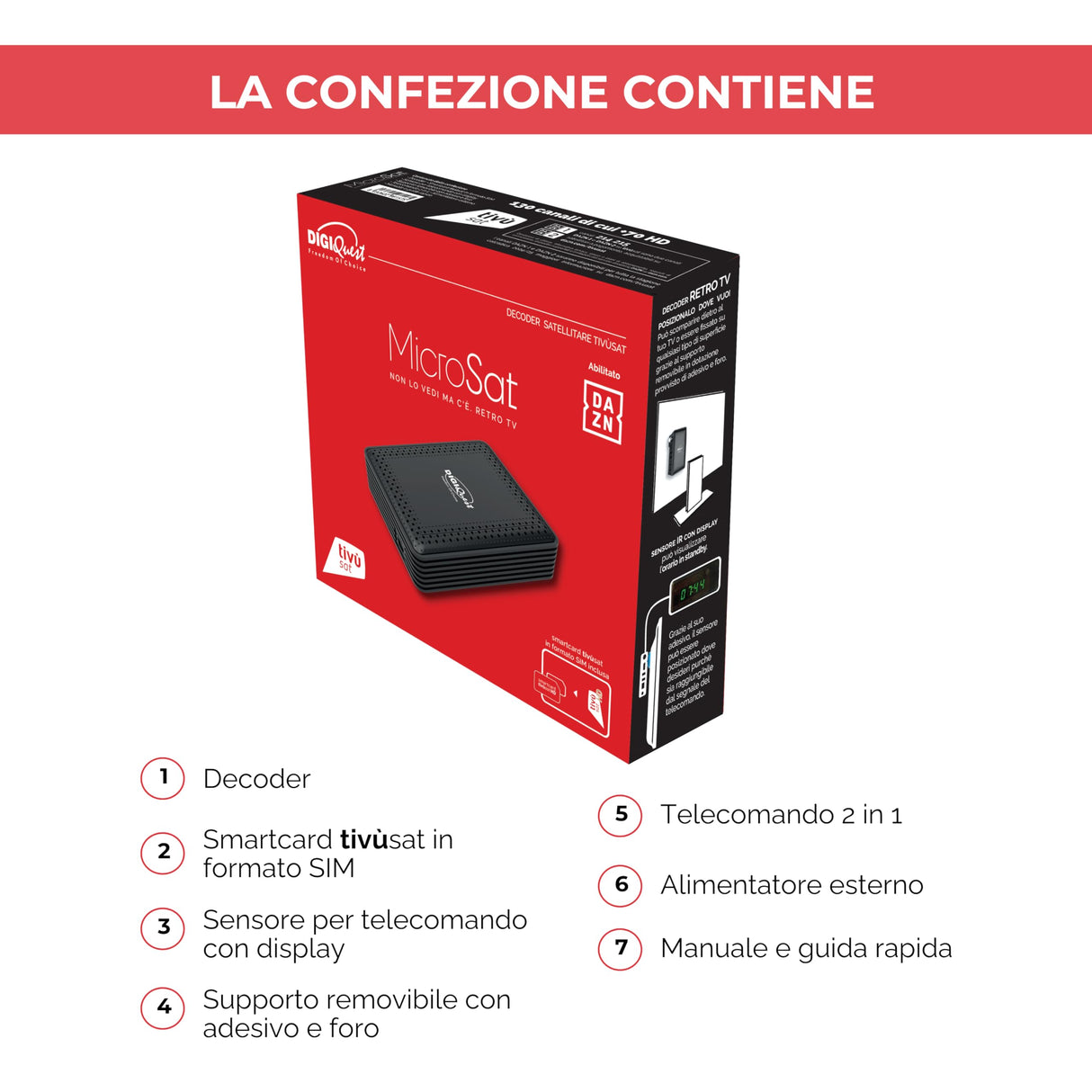 DIGIQUEST Decodificador Tivùsat Retrotv Microsat |Mediaplayer, Mando a Distancia 2 en 1 y tivùsat Smartcard incluidos | De Color Negro