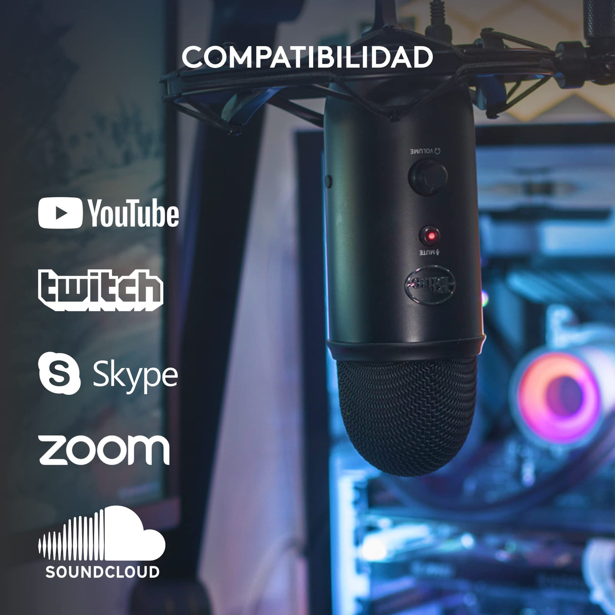 Logitech for Creators Blue Yeti Micrófono USB para Grabación, Streaming, Gaming, Podcasting en PC y Mac, Micro de Condensador para Ordenador, Soporte Ajustable, Plug&Play - Negro