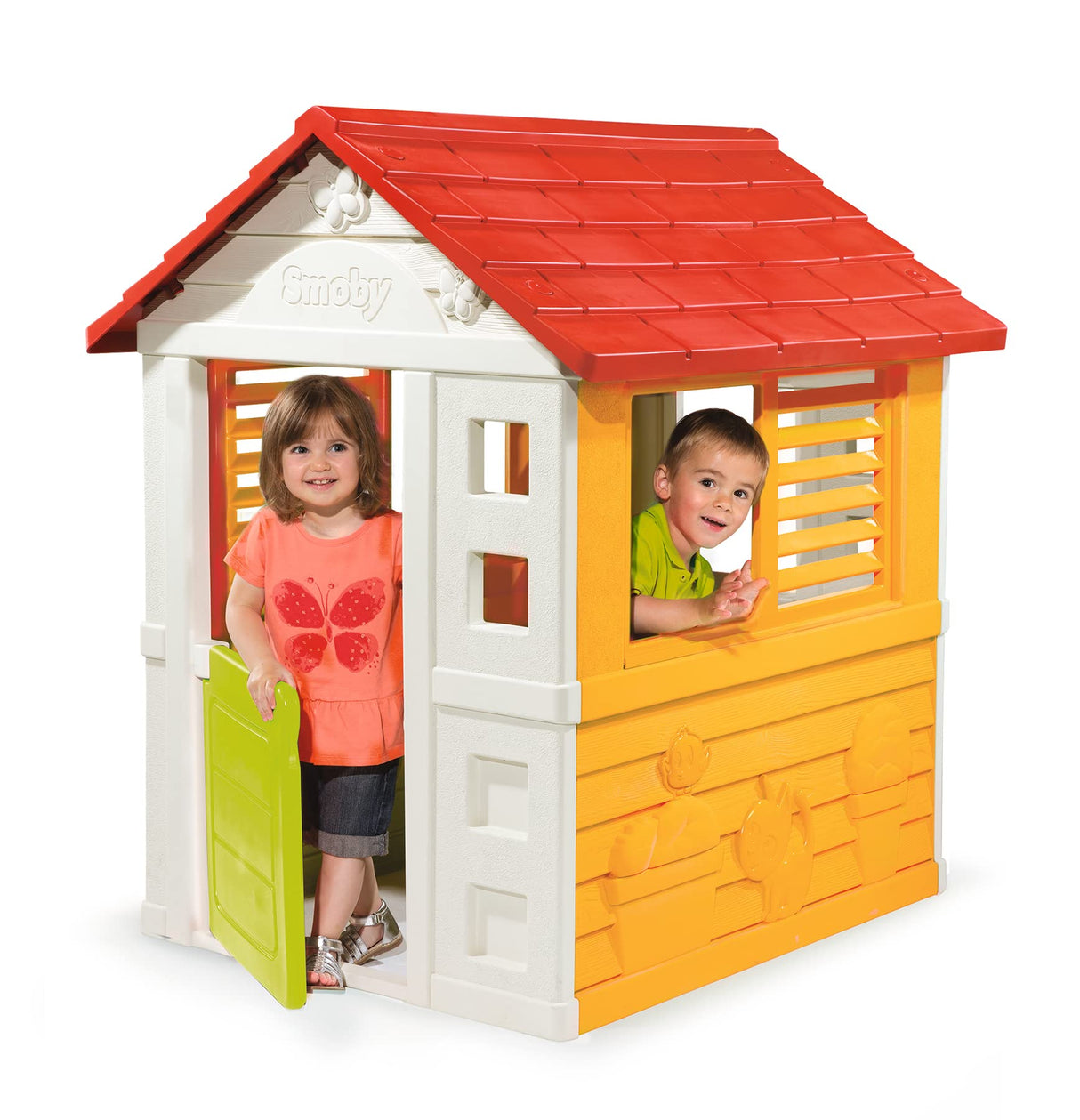 Smoby, Casita Infantil Sunny Playhouse, con 2 Ventanas y Puerta, Sólida y Robusta, para Niños a Partir de 2 Años, 7600810707