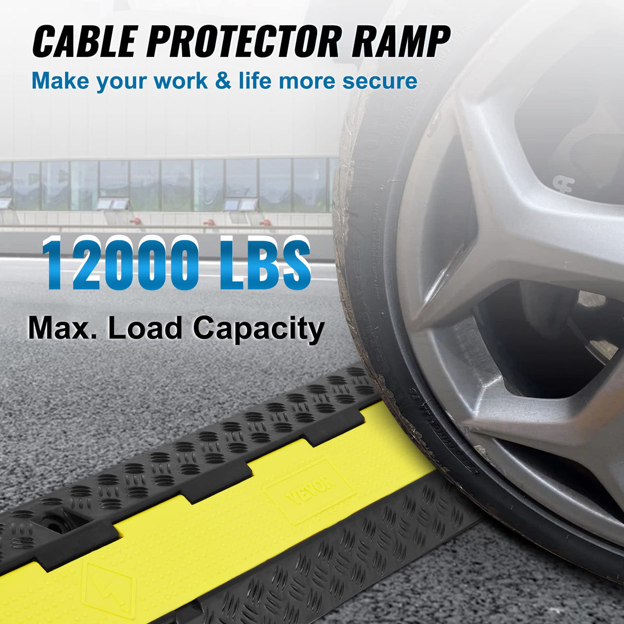 VEVOR Rampa de Protección de Cable 3 Piezas 2 Vías Canaleta Pasacables de Suelo 3 x 3 cm Protector de Cables de Caucho y PVC Capacidad de Carga 5443 kg Cubiertas de Suelo para Cables Negro y Amarillo
