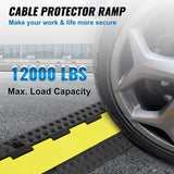 VEVOR Rampa de Protección de Cable 3 Piezas 2 Vías Canaleta Pasacables de Suelo 3 x 3 cm Protector de Cables de Caucho y PVC Capacidad de Carga 5443 kg Cubiertas de Suelo para Cables Negro y Amarillo