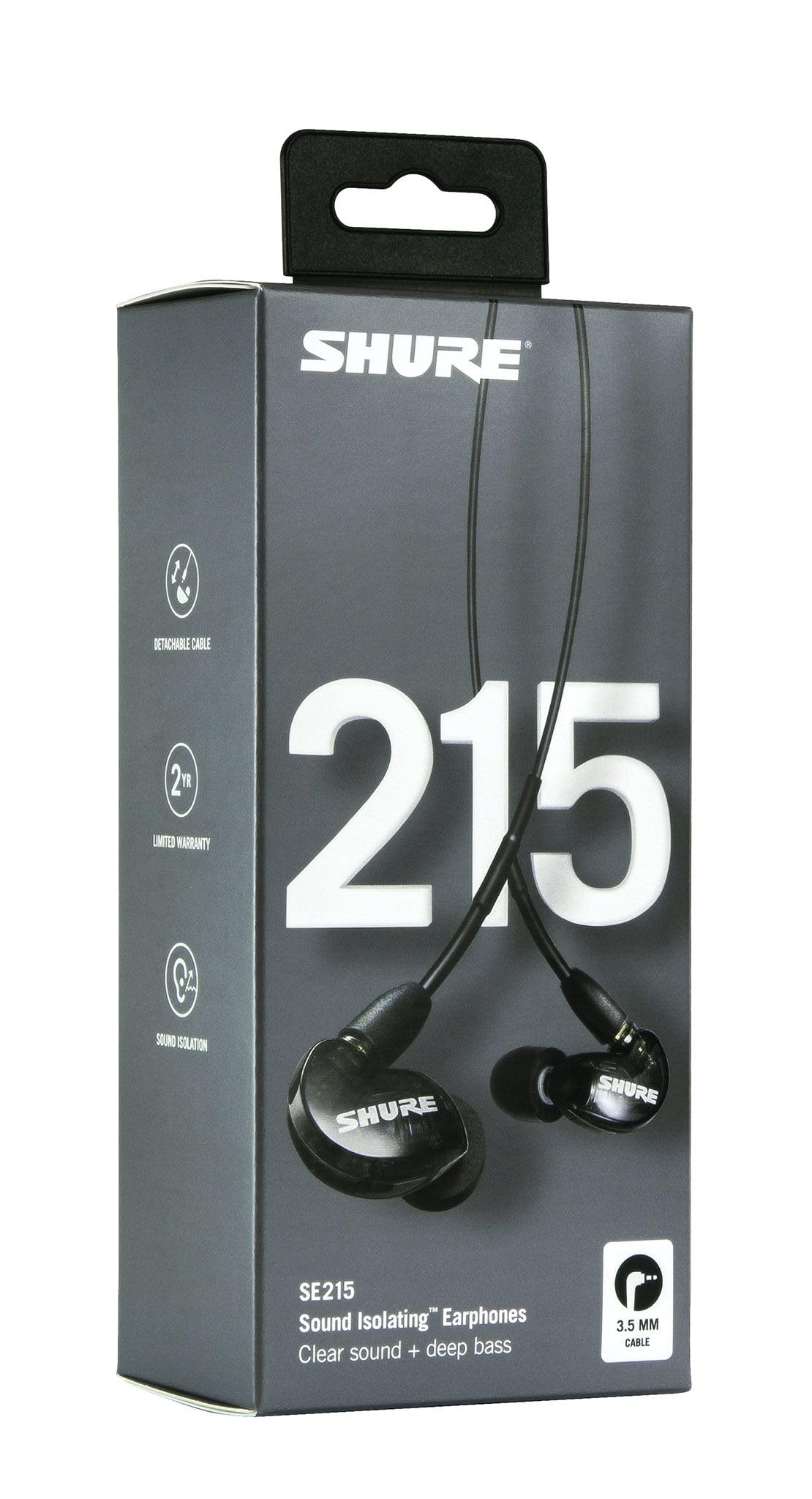Shure SE215-K-E, auriculares in-ear con aislamiento de sonido de calidad, sonido cálido y con detalles con graves mejorados, cable desmontable,negro