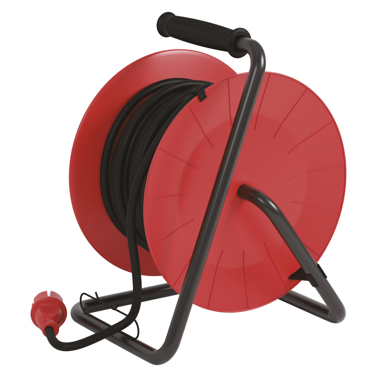 EMOS 1000116.30 Enrollacables Profesional alargador, 25m de Cable con 4 enchufes Schuko, 2,5 mm2 Goma, IP44, para Uso Exterior, Macho a hembra, negro/azul