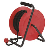 EMOS 1000116.30 Enrollacables Profesional alargador, 25m de Cable con 4 enchufes Schuko, 2,5 mm2 Goma, IP44, para Uso Exterior, Macho a hembra, negro/azul