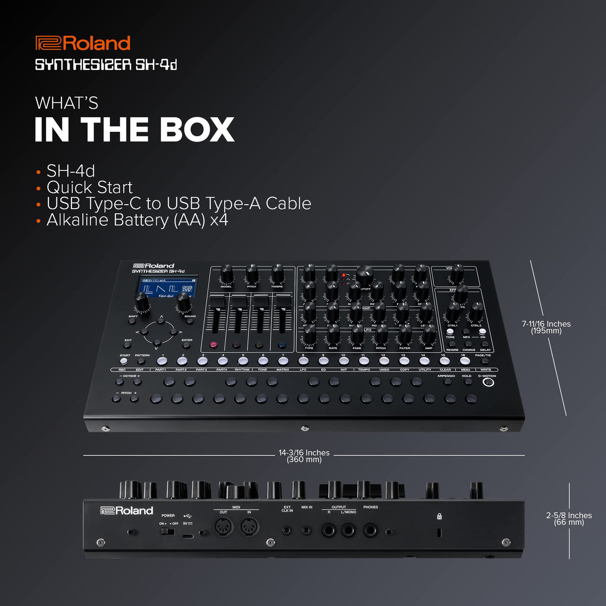 Sintetizador de sobremesa compacto Roland SH-4d | 11 modelos de OSC | Herramientas profesionales de diseño sonoro | Proceso manual | Secuenciador de patrones multitímbrico | Efectos completos