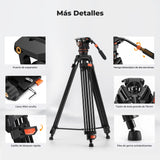 K&F CONCEPT 75"/ 191cm Trípode Video VA3+BV60, Trípode de Aleación de Aluminio Resistente con 360° Cabezal de Fluido, Compatible con Canon Nikon Sony y Otras, Carga hasta 22lb/10kg