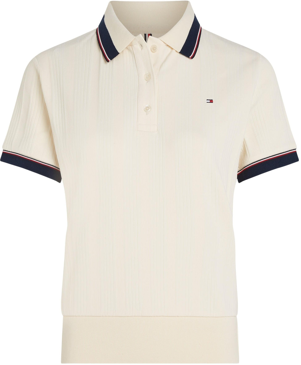 Tommy Hilfiger Polo de Manga Corta para Mujer Regular Fit, Beige (Calico), XL