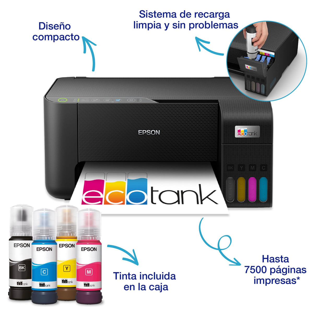 Epson Impresora multifunción EcoTank ET-2862 A4 con depósito de Tinta, conexión Wi-Fi y hasta 3 años de Tinta incluida