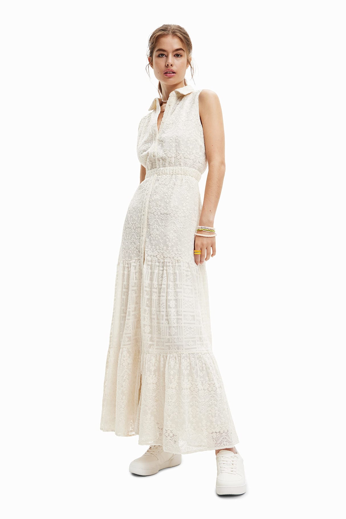 Desigual Woman Woven Dress Sleeveless Vestido, Blanco, L Mujeres