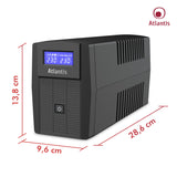 Atlantis A03-HP1003 - Fuente de alimentación ininterrumpida de Onda sinusoidal Pura 800VA 480W Line Interactiva, Pantalla LCD, Puerto USB-HID, 2 Salidas Shuko + Cable de alimentación, 1 batería