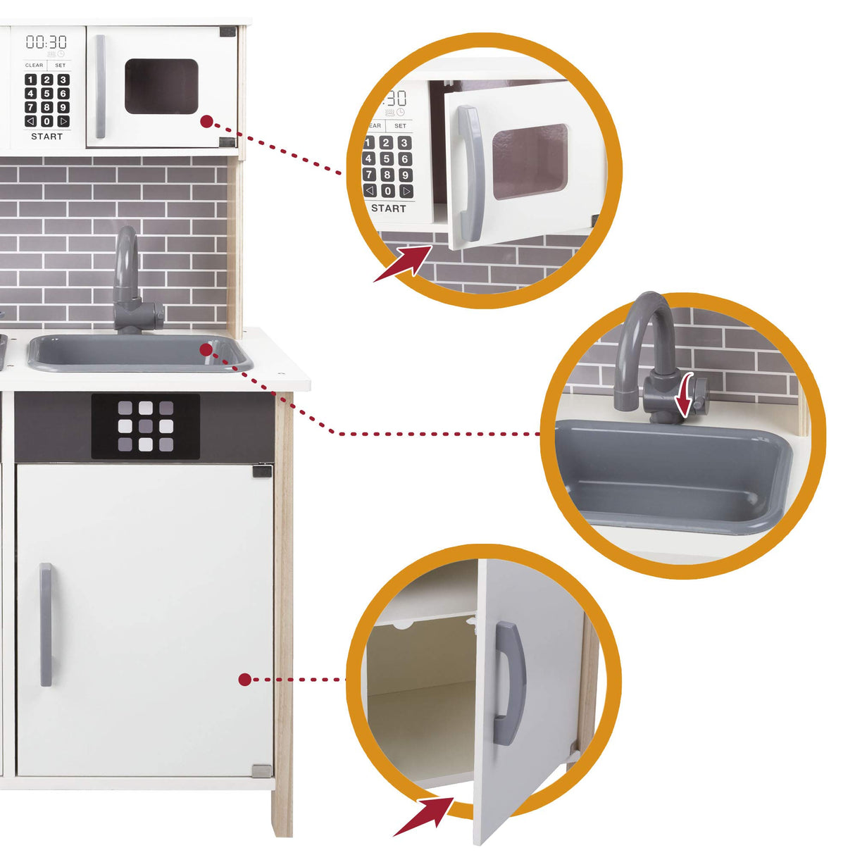 WOOMAX Cocina Juguete de Madera con luz y Sonidos, con Accesorios y Utensilios de Cocina, para niños Desde 3 años (49026)