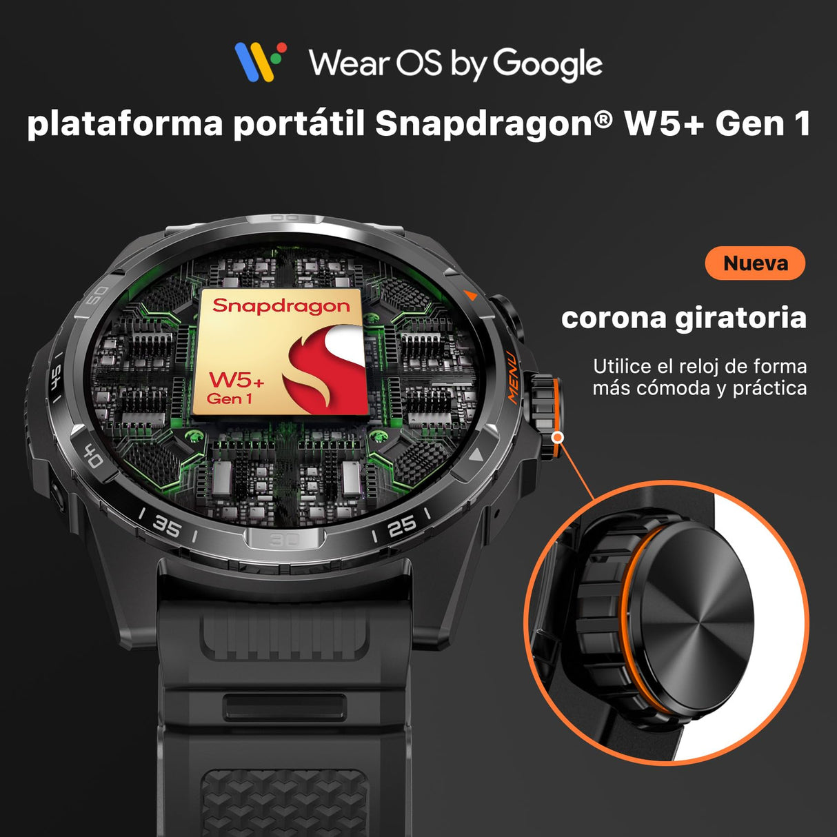 Ticwatch Atlas Smartwatch para Hombres Reloj Inteligente con Sistema operativo Android Wear para Exteriores Batería de 90 Horas Más de 110 Modos de Entrenamiento Mapa de Calor Detección de caídas