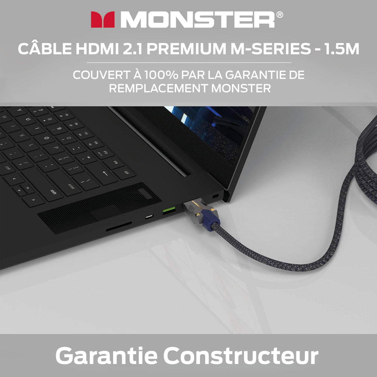 Monster Cable HDMI M3000 de 1,5 m, cable HDMI 2.1, cable HDMI 8K, cable HDMI de ultra alta velocidad 48 Gbps, 8 K a 60 Hz, 4K a 120 Hz, HDR, eArc, conectores dorados, cable de TV compatible con
