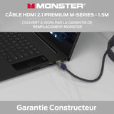 Monster Cable HDMI M3000 de 1,5 m, cable HDMI 2.1, cable HDMI 8K, cable HDMI de ultra alta velocidad 48 Gbps, 8 K a 60 Hz, 4K a 120 Hz, HDR, eArc, conectores dorados, cable de TV compatible con
