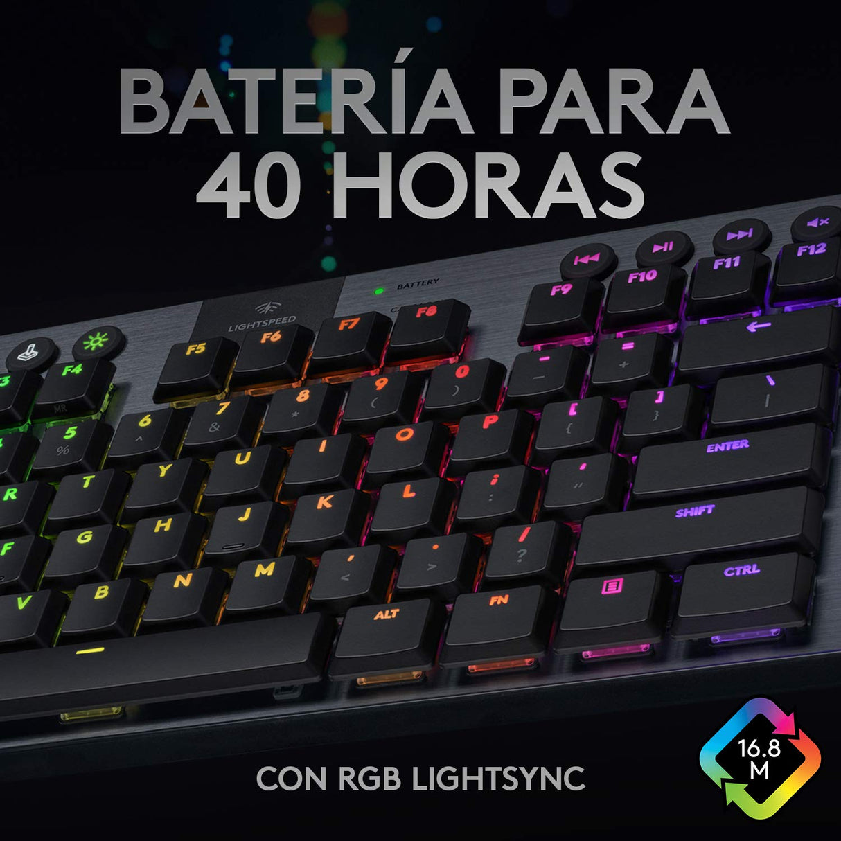 Logitech G915 LIGHTSPEED TKL Teclado Gaming Mecánico Inalámbrico con teclas GL-Táctil de bajo perfil, LIGHTSYNC RGB, Diseño ultra delgado, 40 Horas duración de Batería, Disposición QWERTY ES - Negro