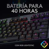 Logitech G915 LIGHTSPEED TKL Teclado Gaming Mecánico Inalámbrico con teclas GL-Táctil de bajo perfil, LIGHTSYNC RGB, Diseño ultra delgado, 40 Horas duración de Batería, Disposición QWERTY ES - Negro