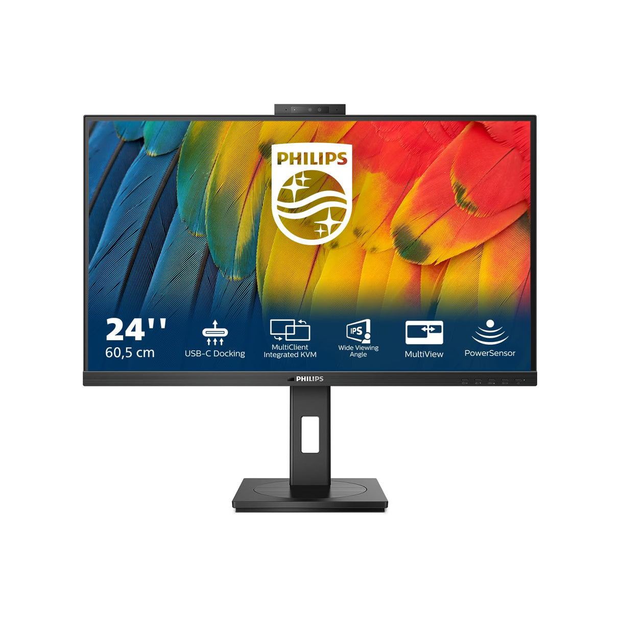 Philips 24B1U5301H Monitor 24 Pulgadas FHD, 75Hz, IPS, 4 ms GtG, Altura Ajustable, Altavoces (1920x1080, 1x HDMI 1.4, 1x DP 1.4, USB-Hub, USB-C), Negro