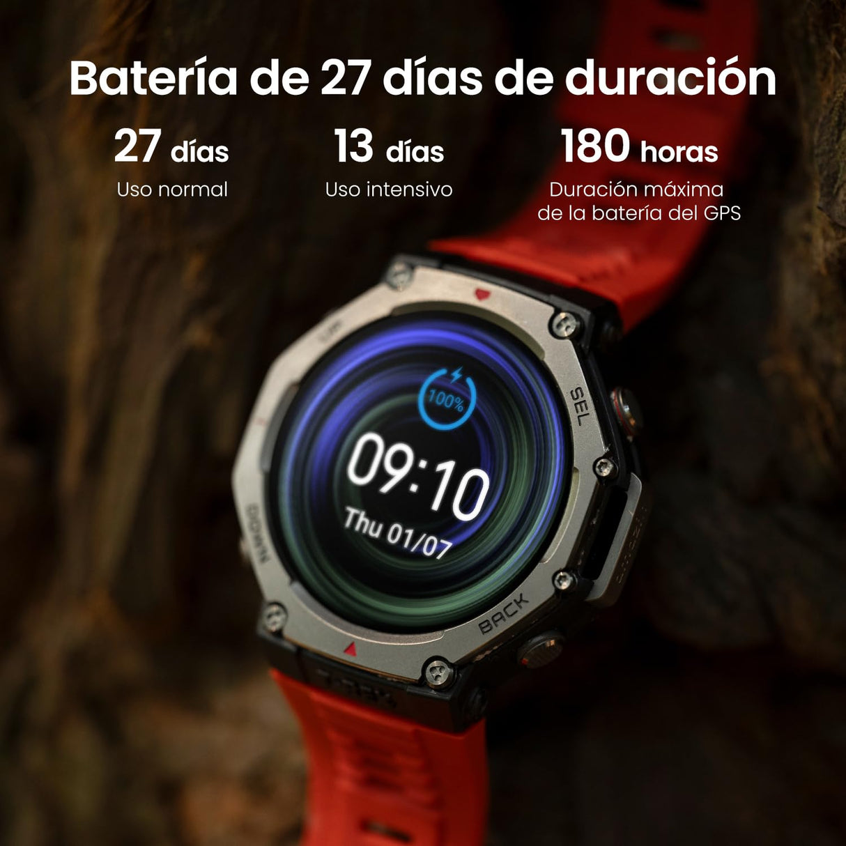 Amazfit T-Rex 3 Outdoor Smartwatch 48 mm Pantalla AMOLED, Mapas & Navegación Offline, 6 Sistemas de Satélite GPS Doble Banda, 27 Días de Duración de Batería, Pago NFC, 170 Modo Deportes de Aventura