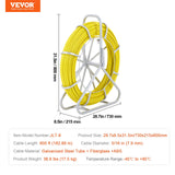 VEVOR Cinta para pescar de fibra de vidrio, 182,9 m, 8 mm, extractor de alambre para cinta de pescar, varilla para correr cables con soporte de carrete de acero, 3 cabezales de tracción