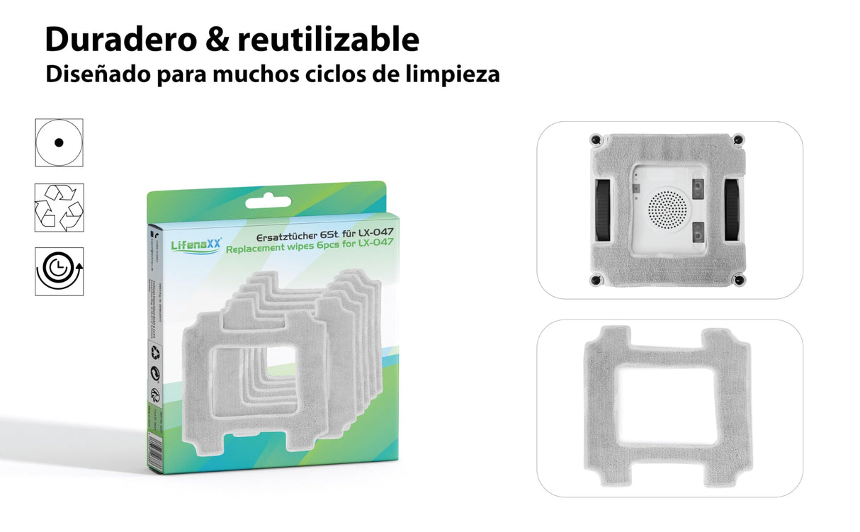 Lifenaxx LX-047, robot eléctrico limpiacristales avanzado con 4 boquillas de pulverización, 4 programas de limpieza, motor sin escobillas, mando a distancia - también para las ventanas sin marco