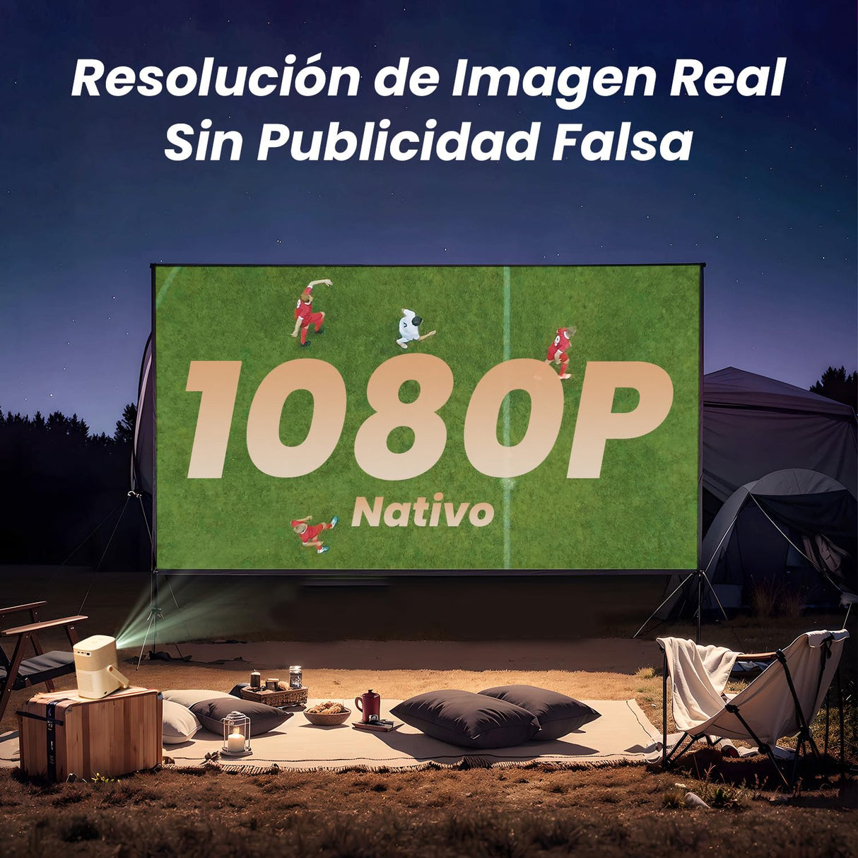 Proyector T2 Portátil WiFi 6 Bluetooth Full HD 1080P 4K Nativo Soporte Cine en Casa/Exterior para Móvil/iOS/Android con Sound by J y Batería Integrada