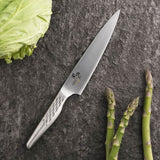 KAI Seki Magoroku Shoso Juego de cuchillos 3 piezas - Cuchillo multiusos de 12 cm, Cuchillo multiusos de 15 cm, Santoku de 16,5 cm - Acero 5CR15MoV 56 (±1) HRC - Mango de acero inoxidable 18-8