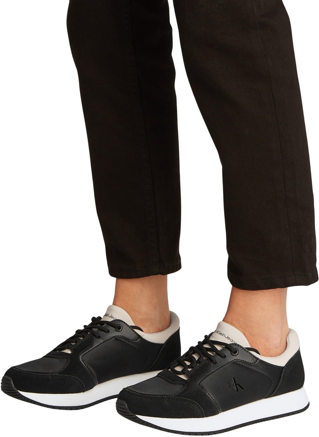 Calvin Klein Runner Sneaker Mujer Laceup Sock Calzado Deportivo, Multicolor (Black/Tapioca), 39