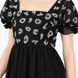 Lovedrobe Women's Midaxi Dress Ladies Animal Sequin Embellished Short Puff Sleeve Square Neck A-Line for Evening Party Cocktail Vestido, Black, 40 para Mujer
