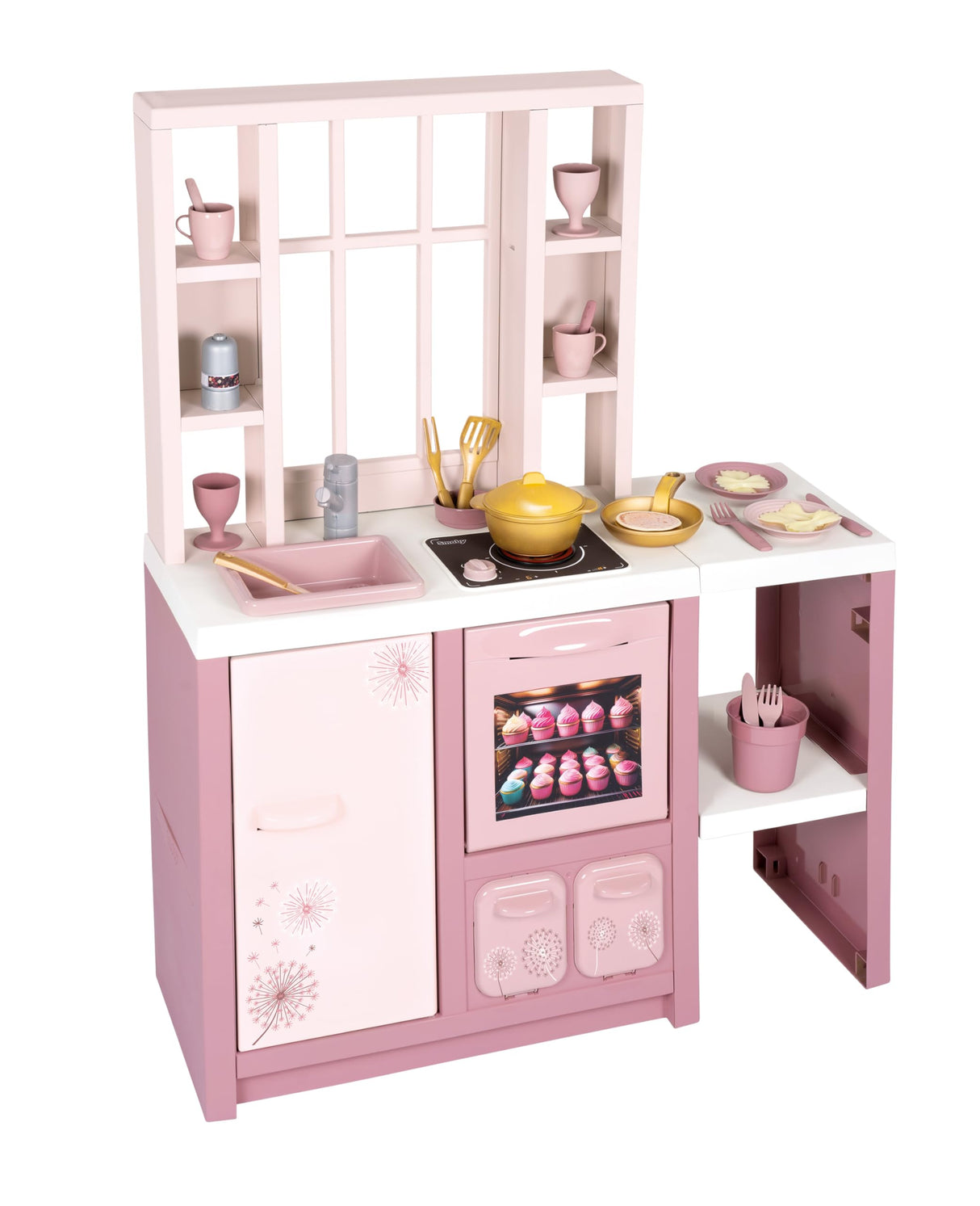 Smoby – Loft Cocina de Juguete Fleur – Cocina Infantil de Estilo Loft Moderno con fogones, Horno, Nevera y 27 Accesorios, para niños a Partir de 3 años