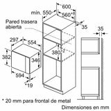 Balay 3CG5172N2 - Microondas, electrónico, Encastrable sin marco, 38 cm, 20 l, 5 F, Aqualisis, Ap. lateral izquierda, 8 recetas, Plato giratorio 25.5 cm, Con grill, Cristal Negro