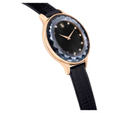 Swarovski Reloj Octea Nova, Fabricado en Suiza, Correa de piel, Negro, Acabado tono oro rosa