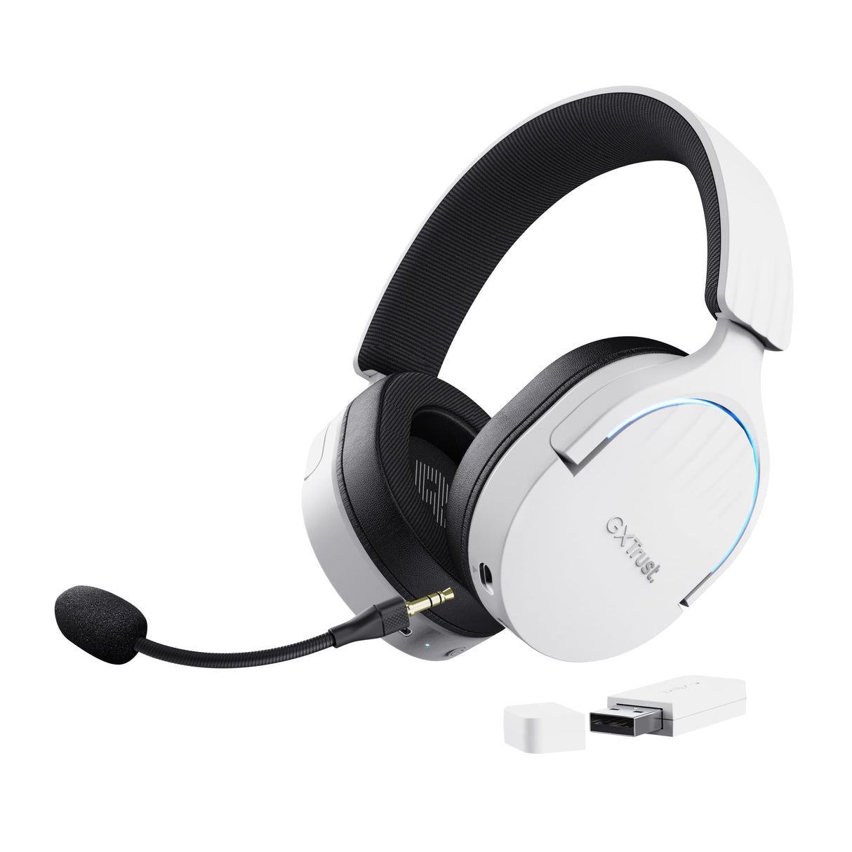 Trust Gaming GXT 491W Fayzo Cascos Gaming Inalámbricos Bluetooth + 2.4 GHz, 7.1 Sonido Envolvente, Batería de 22 Horas, Auriculares Inalámbricos RGB Over-Ear PC PS5 PS4 Switch - Blanco
