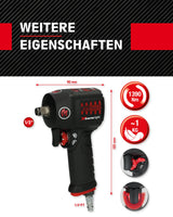 KS Tools 515.1150 1/2" Atornillador de impacto neumático de alta potencia miniMONSTER Xtremelight con 1.390 Nm