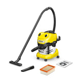 Kärcher Aspiradora en seco/húmedo WD 4 S V-20/5/22, potencia 1000 W, depósito de acero inoxidable 20 l, manguera aspiración 2,2 m, función soplado, boquilla para suelos y ranuras, bolsa filtro fieltro