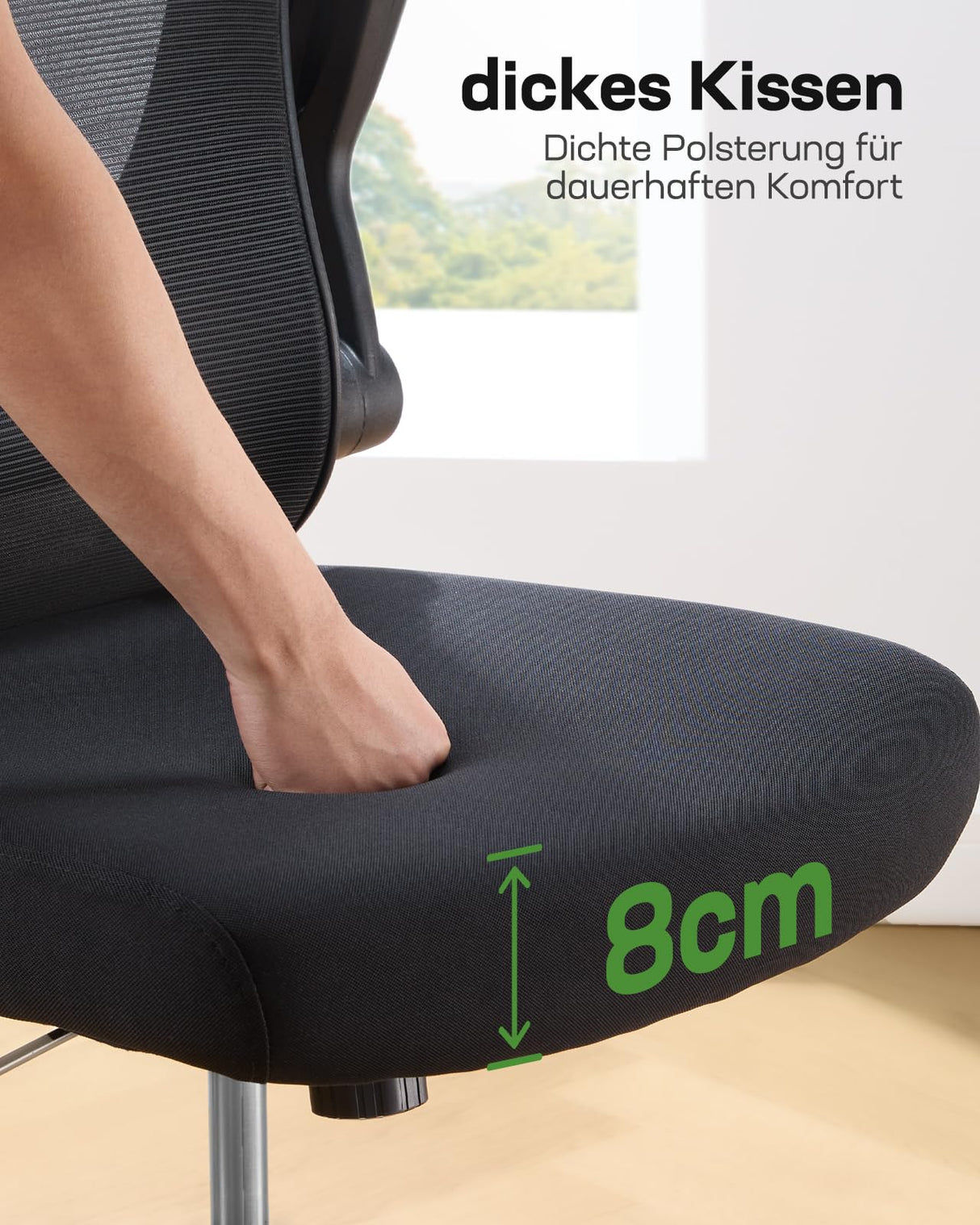 Marsail Silla de Oficina ergonómica con reposacabezas 3D y Soporte Lumbar 3D, Silla de Escritorio ergonómica con reposabrazos abatibles, Bloqueo de inclinación de 90° – 120° y cojín Grueso, soporta